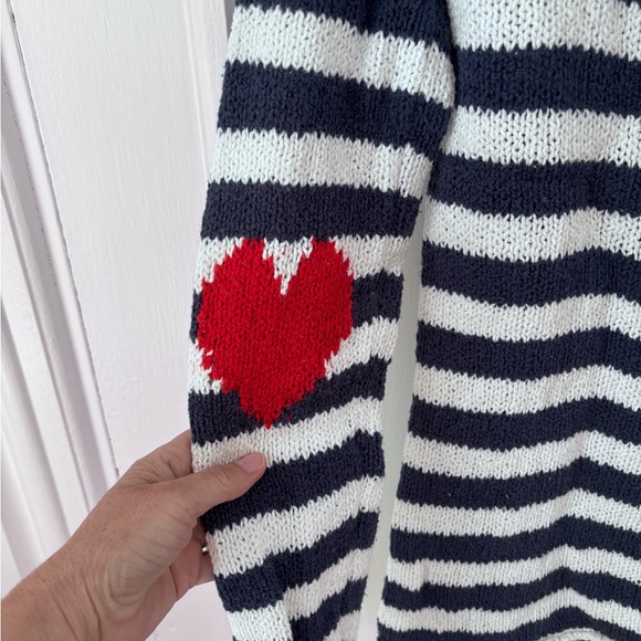 Christian Siriano Heart Sweater Women’s Medium Blue Striped Nautical Preppy - Picture 4 of 9